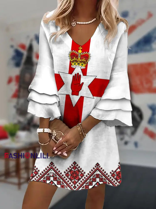 Women’s Northern Ireland Flag Print Casual Mini Dress White / S