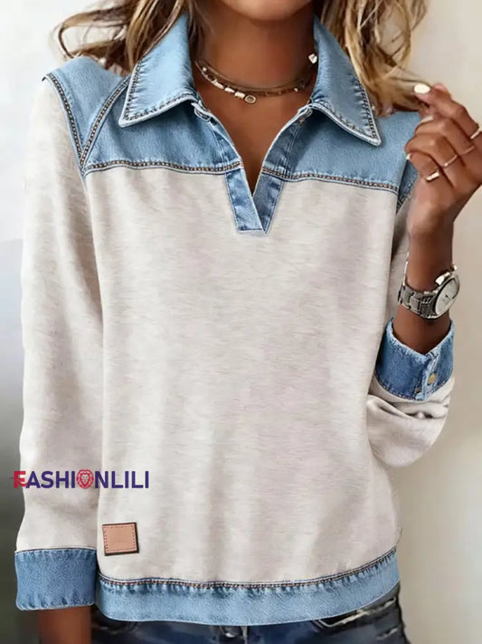 Women’s Patchwork Design Casual Top As picture / S