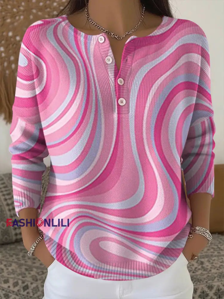 Women’s Pink Art Print Casual Top Pink / S