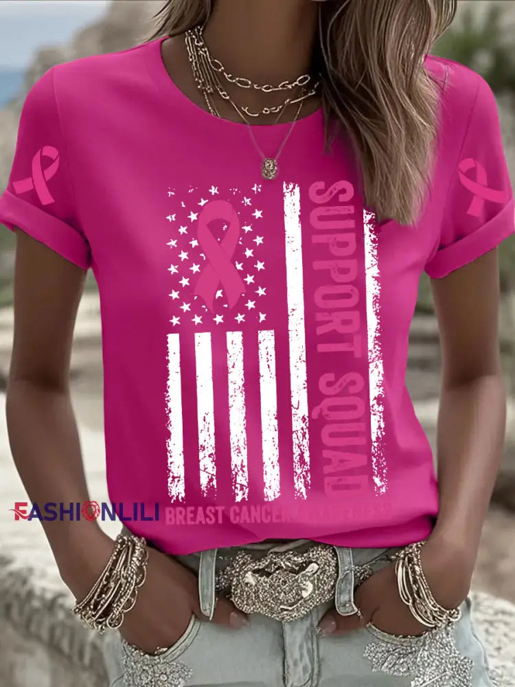 Women’s Pink Breast Cancer Printed T shirt Rose Red / S