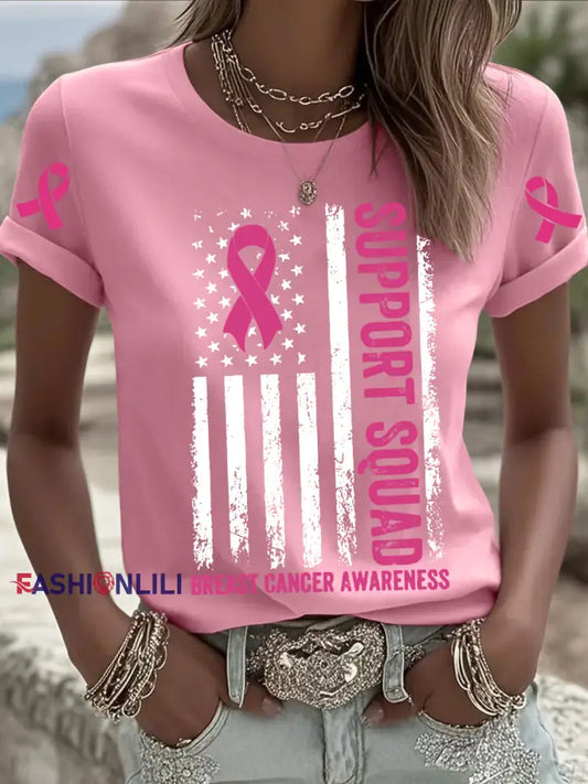 Women’s Pink Breast Cancer Printed T shirt Pink / S