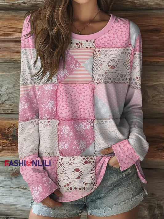 Women’s Pink Floral Art Breast Cancer Awareness Long Sleeve Shirt As picture / S