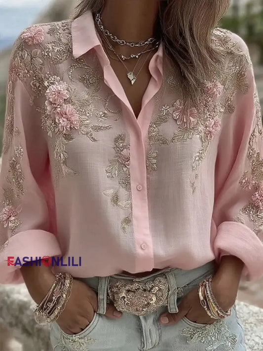 Women’s Pink Floral Print Casual Shirt Pink / S