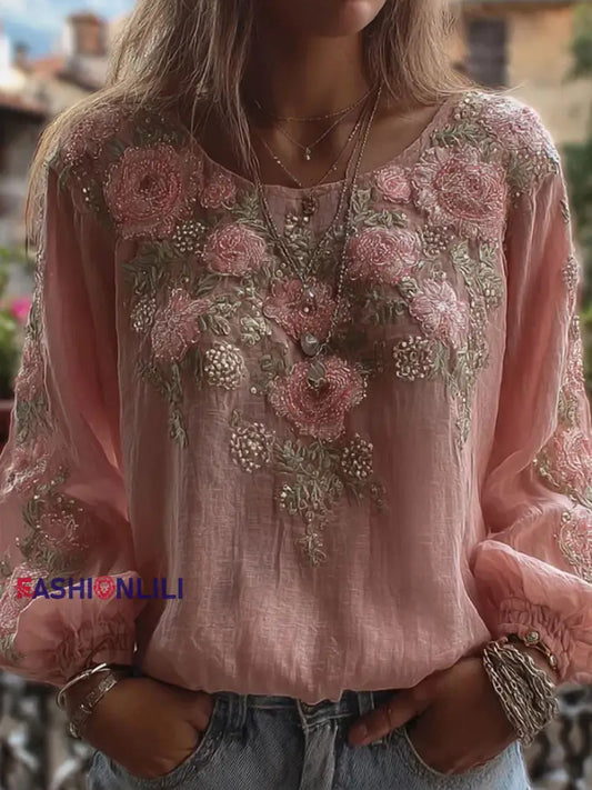 Women’s Pink Floral Print Casual T shirt Pink / S