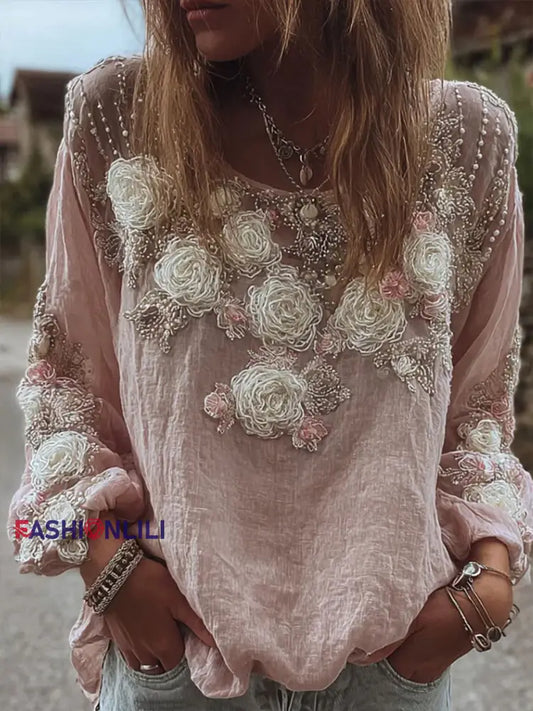 Women’s Pink Floral Print Casual T shirt Pink / S