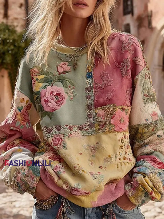 Women’s Pink Floral Print Sweatshirt As picture / S