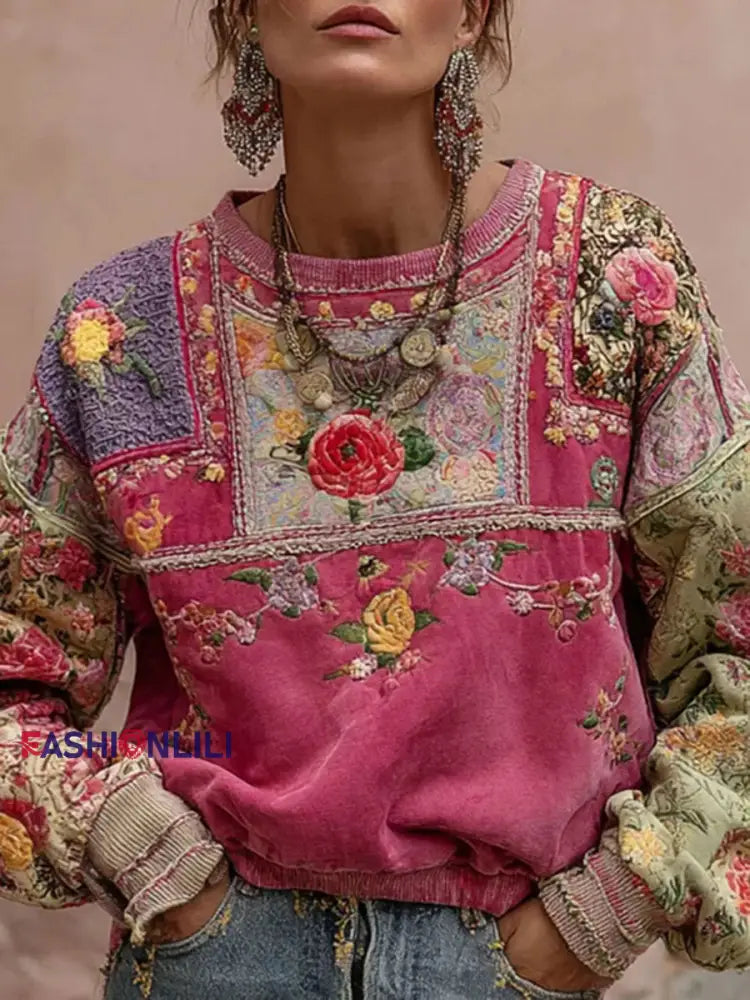 Women’s Pink Floral Print Sweatshirt As picture / S