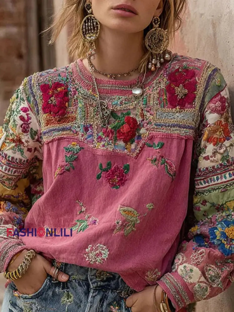 Women’s Pink Floral Print Sweatshirt As picture / S