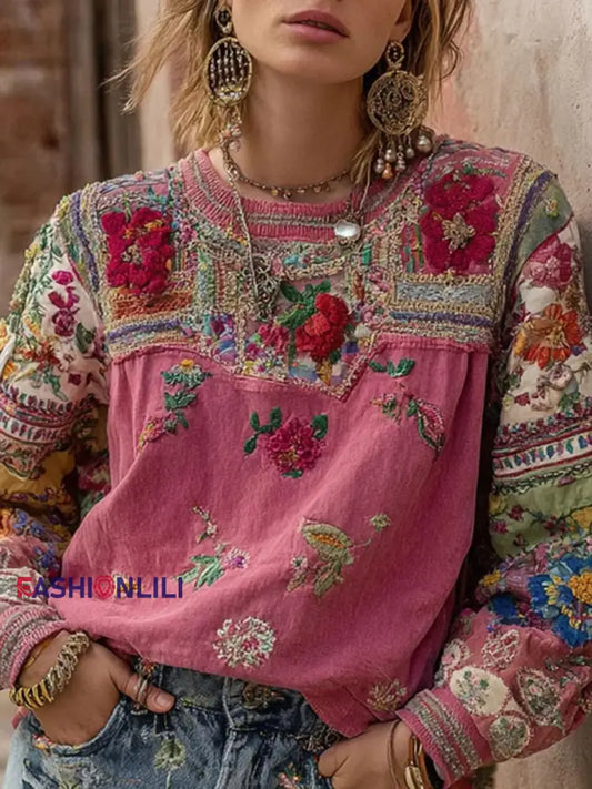 Women’s Pink Floral Print Sweatshirt As picture / S