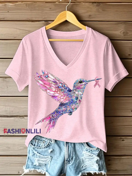 Women’s Pink Hummingbird Print T shirt Light Pink / S