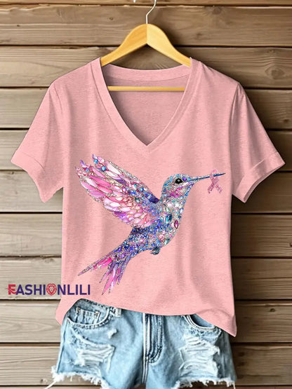 Women’s Pink Hummingbird Print T shirt Pink / S