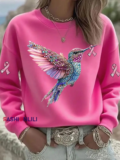 Women’s Pink Hummingbird Printed Sweatshirt Rose Red / S