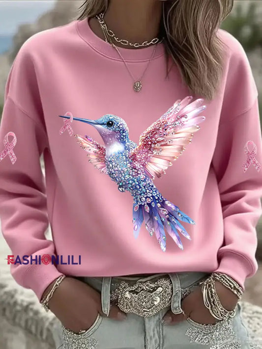 Women’s Pink Hummingbird Printed Sweatshirt Pink / S