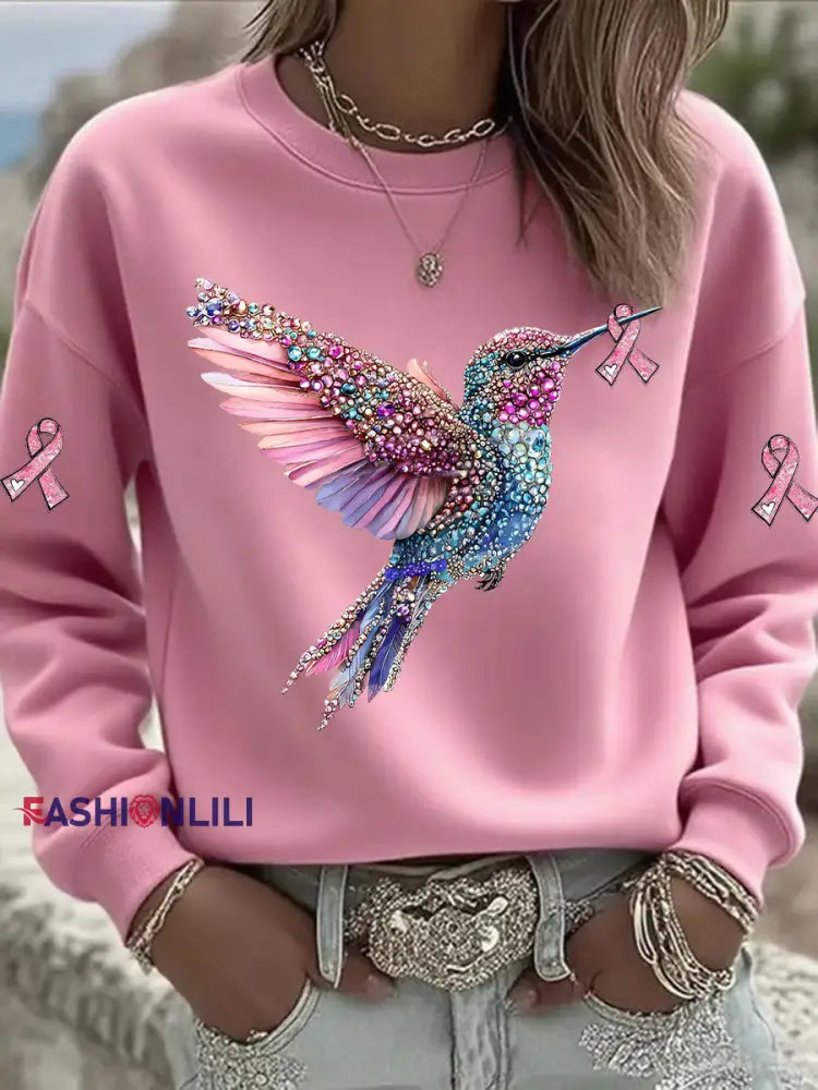 Women’s Pink Hummingbird Printed Sweatshirt Pink / S
