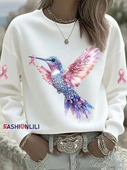 Women’s Pink Hummingbird Printed Sweatshirt White / S