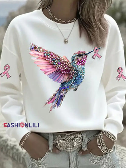 Women’s Pink Hummingbird Printed Sweatshirt White / S