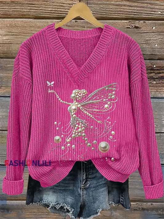 Women’s Pink Pearl Print Casual Top Rose Red / S