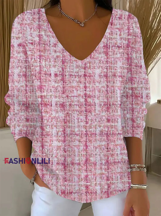 Women’s Pink Plaid Print Casual Top Pink / S