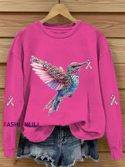 Women’s Pink Ribbon Print Casual Sweatshirt Rose Red / S