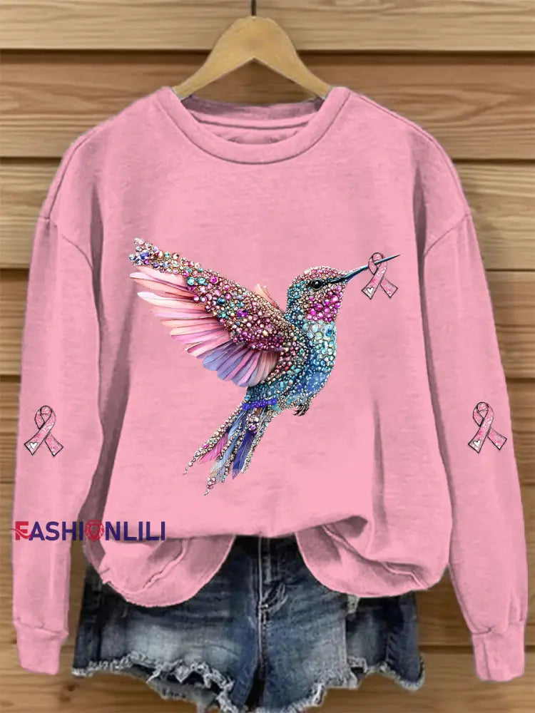 Women’s Pink Ribbon Print Casual Sweatshirt Pink / S