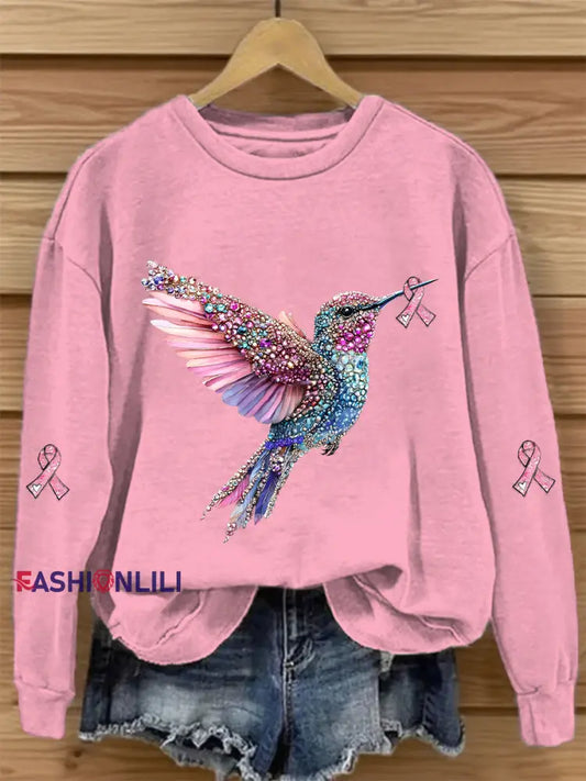 Women’s Pink Ribbon Print Casual Sweatshirt Pink / S