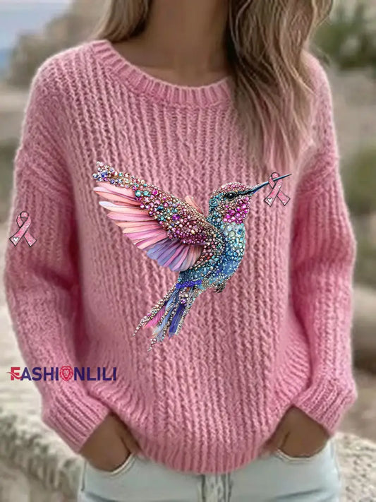 Women’s Pink Ribbon Print Casual Top Pink / S