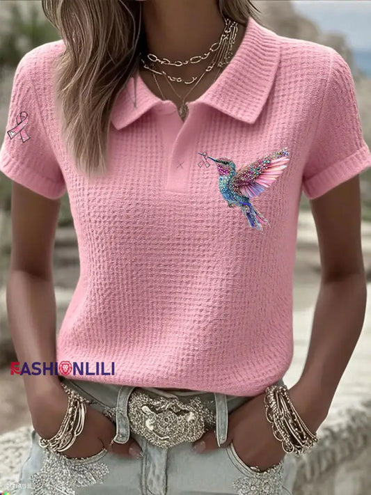 Women’s Pink Ribbon Print Casual Top Pink / S