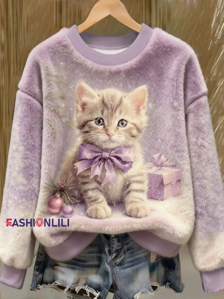 Women’s Purple Art Christmas Alzheimer’s Awareness Printed Sweatshirt Purple / S