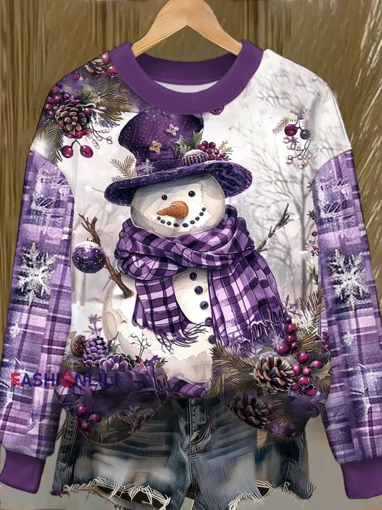 Women’s Purple Art Christmas Alzheimer’s Awareness Printed Sweatshirt Purple / S