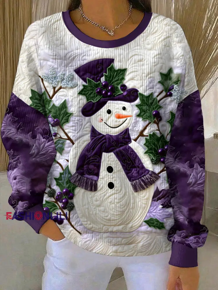 Women’s Purple Art Christmas Alzheimer’s Awareness Printed Sweatshirt Purple / S