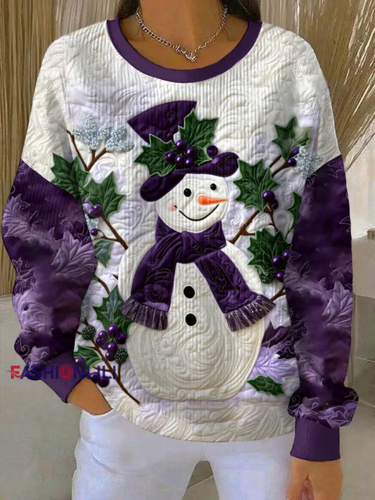 Women’s Purple Art Christmas Alzheimer’s Awareness Printed Sweatshirt Purple / S