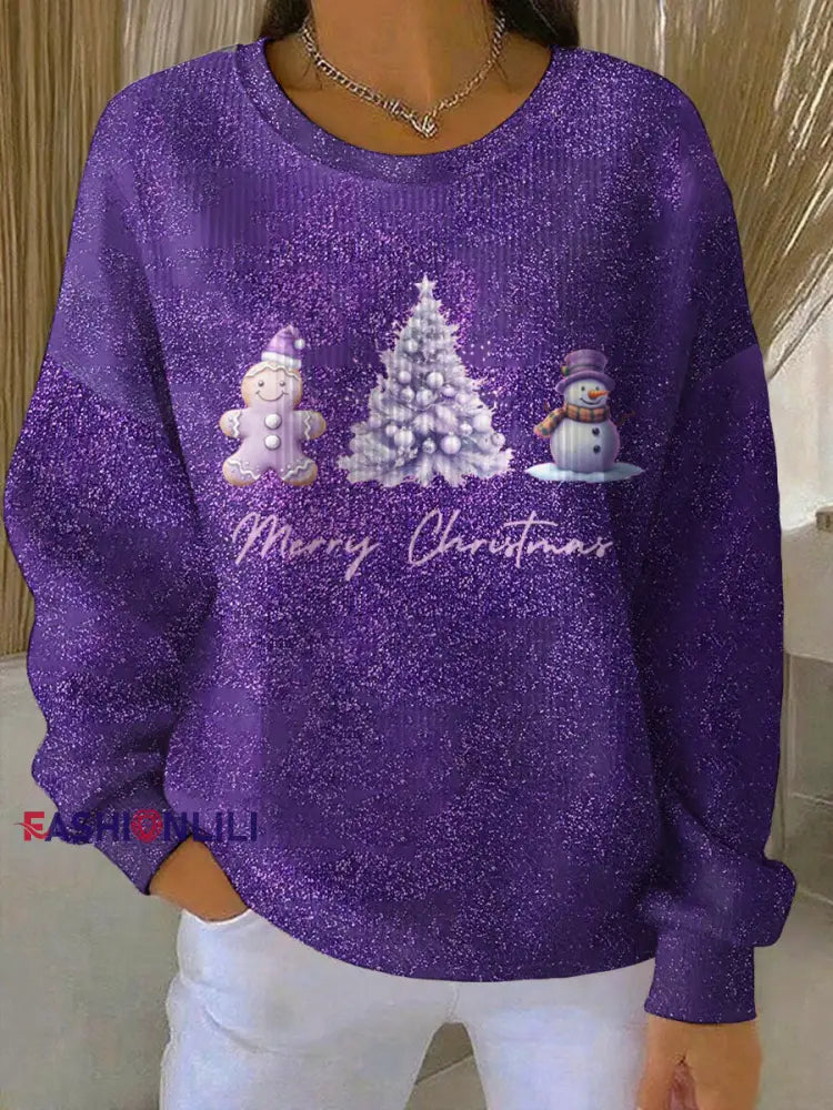 Women’s Purple Art Christmas Alzheimer’s Awareness Printed Sweatshirt Purple / S