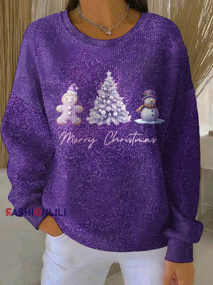 Women’s Purple Art Christmas Alzheimer’s Awareness Printed Sweatshirt Purple / S
