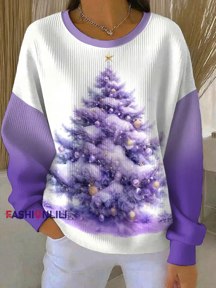Women’s Purple Art Christmas Alzheimer’s Awareness Printed Sweatshirt Purple / S