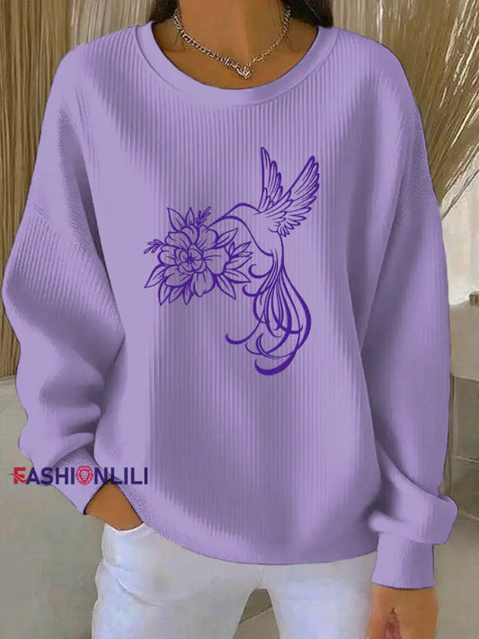 Women’s Purple Art Print Casual Sweatshirt Light Purple / S