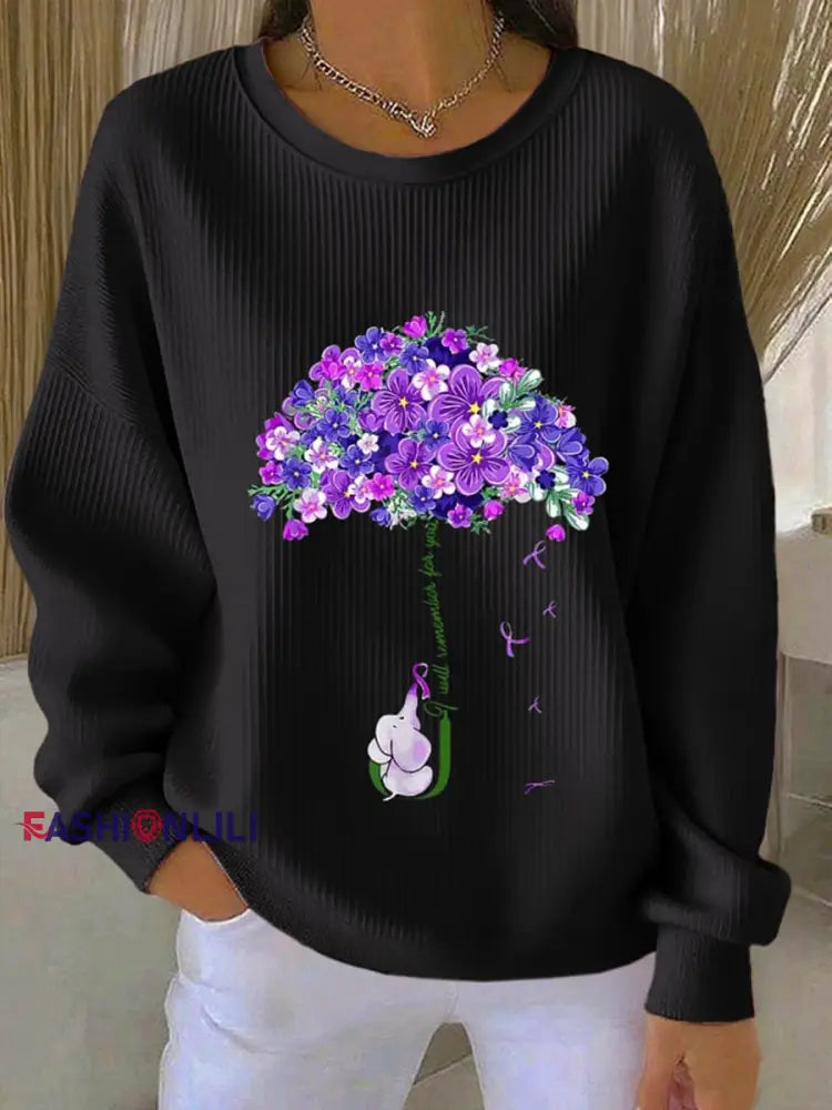 Women’s purple floral casual sweatshirt Black / S