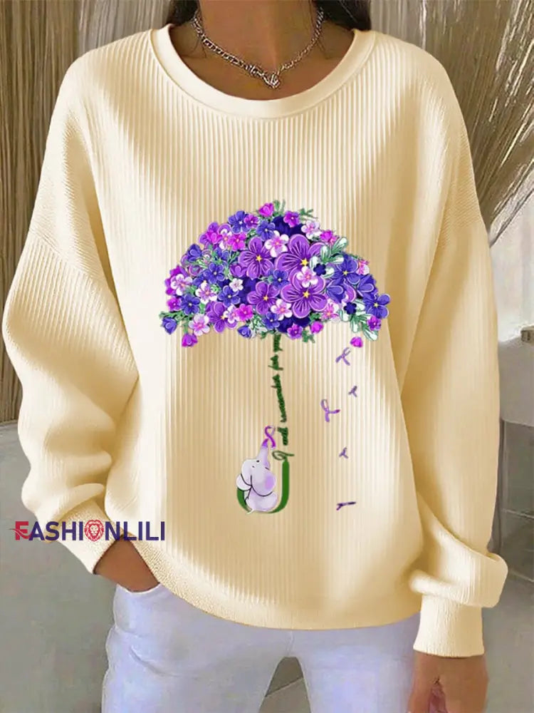 Women’s purple floral casual sweatshirt Creamy-White / S