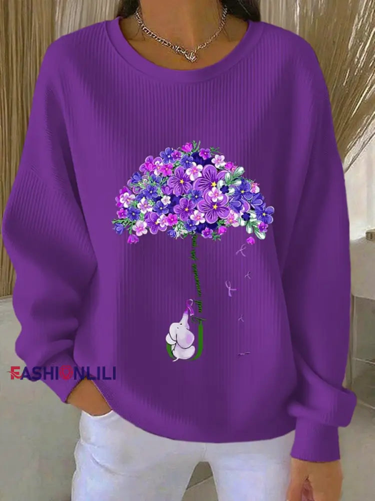 Women’s purple floral casual sweatshirt Deep Purple / S