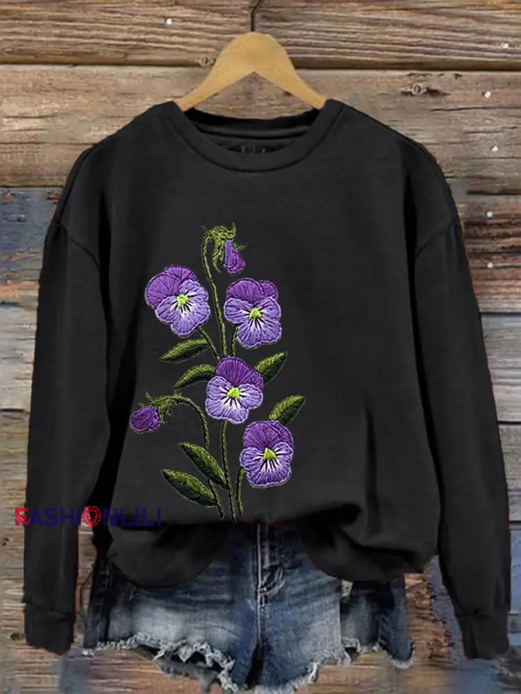 Women’s Purple Flower Alzheimer’s Awareness Support Sweatshirt Black / S