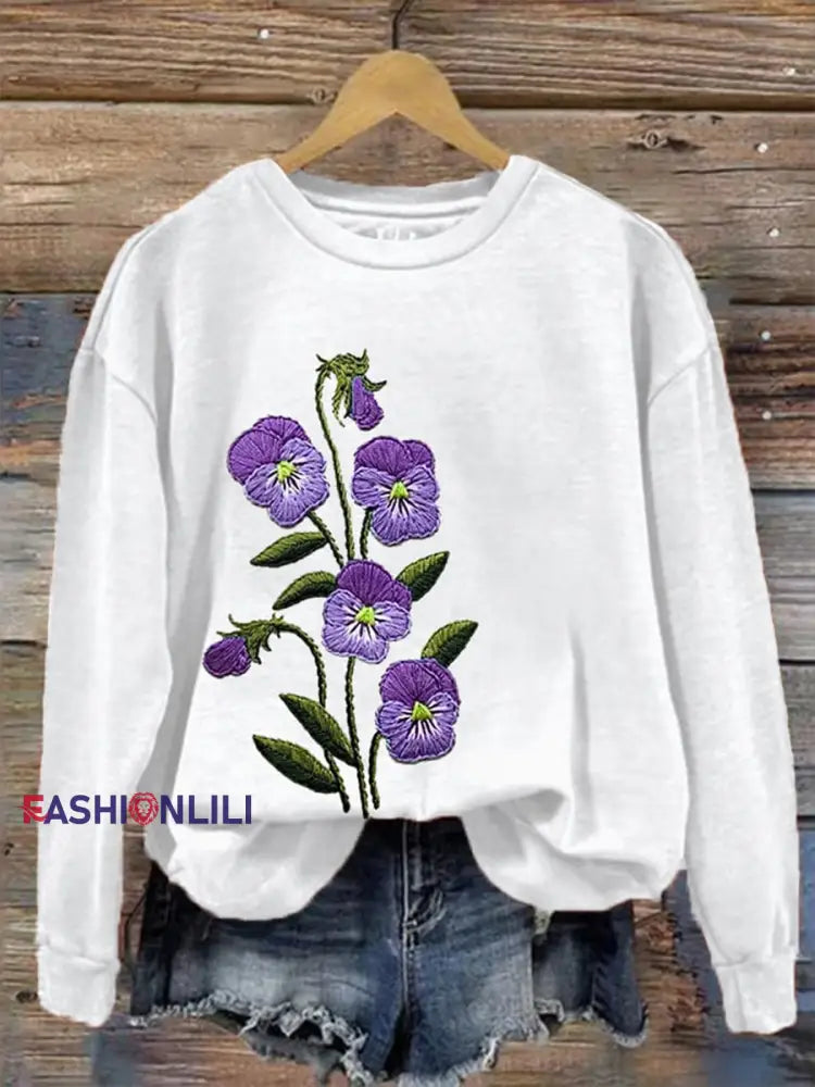 Women’s Purple Flower Alzheimer’s Awareness Support Sweatshirt White / S