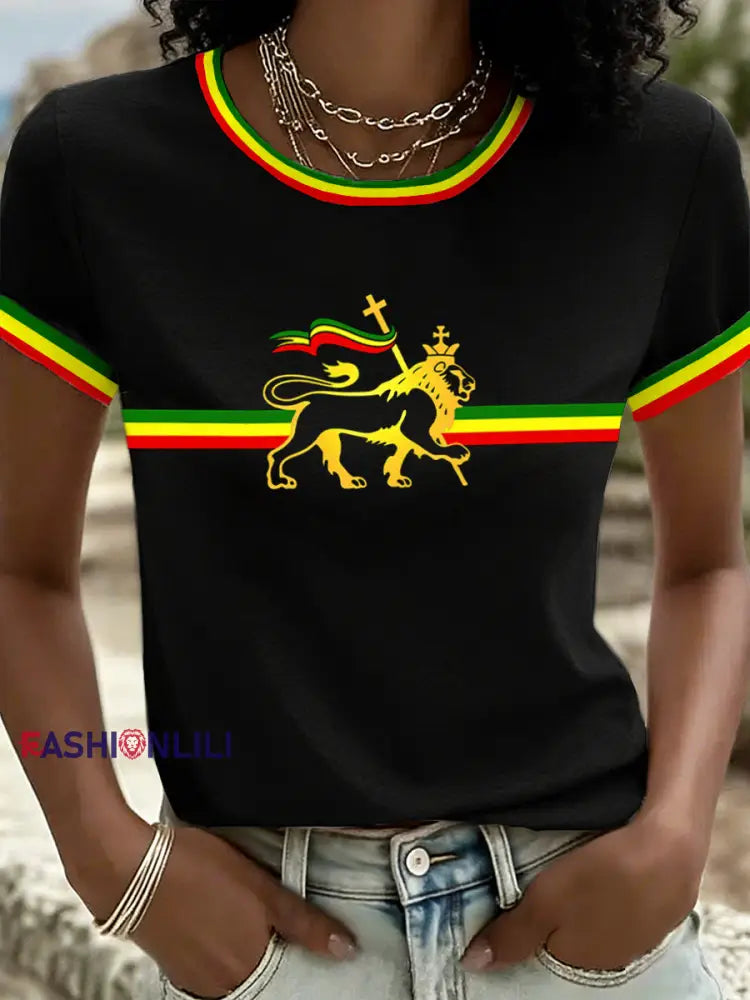 Women’s Reggae Inspired Lion Print T-Shirt Black / S