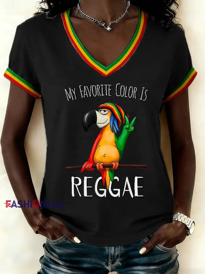 Women’s Reggae Print Casual T-shirt Black / S