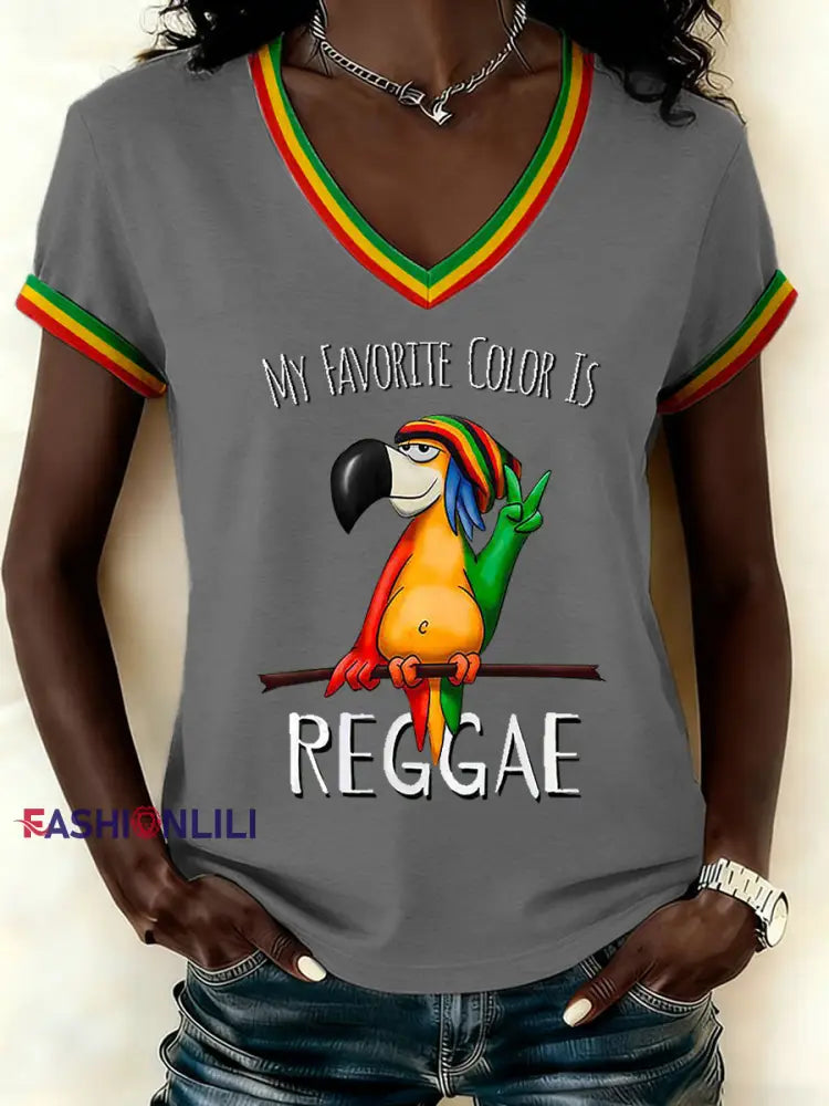 Women’s Reggae Print Casual T-shirt Gray / S