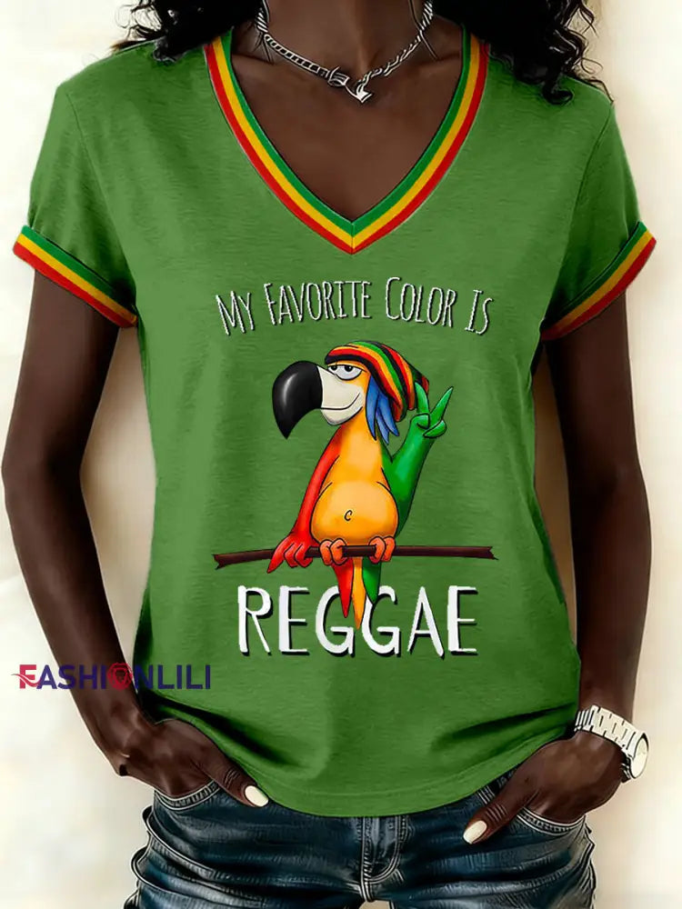 Women’s Reggae Print Casual T-shirt Green / S