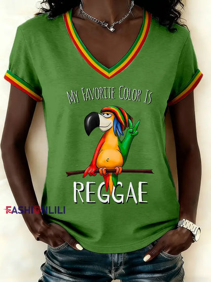 Women’s Reggae Print Casual T-shirt Green / S