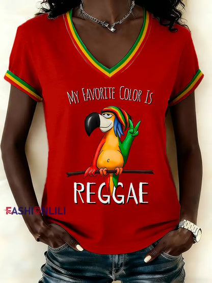 Women’s Reggae Print Casual T-shirt Red / S