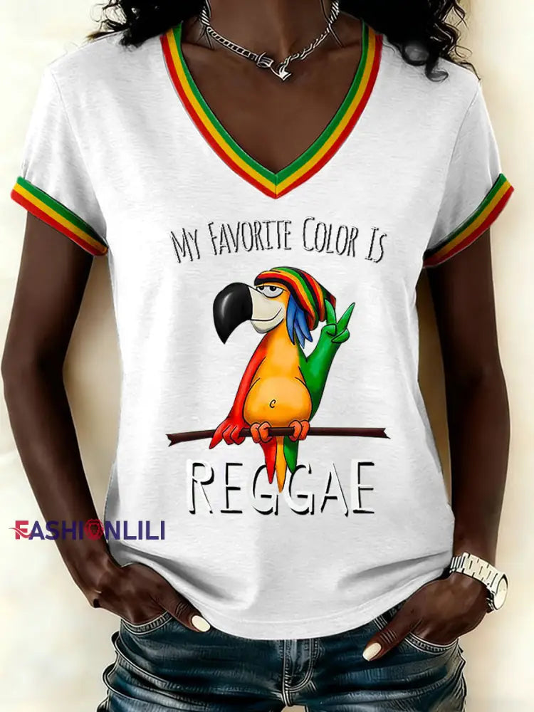 Women’s Reggae Print Casual T-shirt White / S