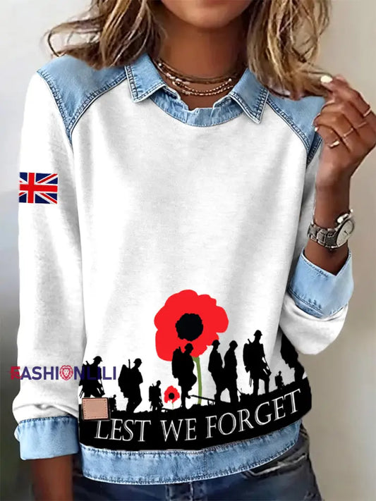 Women’s Remembrance Day Lest We Forge Printed Long Sleeve Shirt White / S