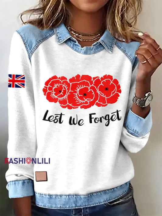 Women’s Remembrance Day Lest We Forge Printed Long Sleeve Shirt White / S