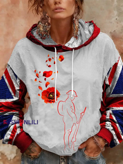 Women’s Remembrance Day Lest We Forget Drawstring Hoodie White / S